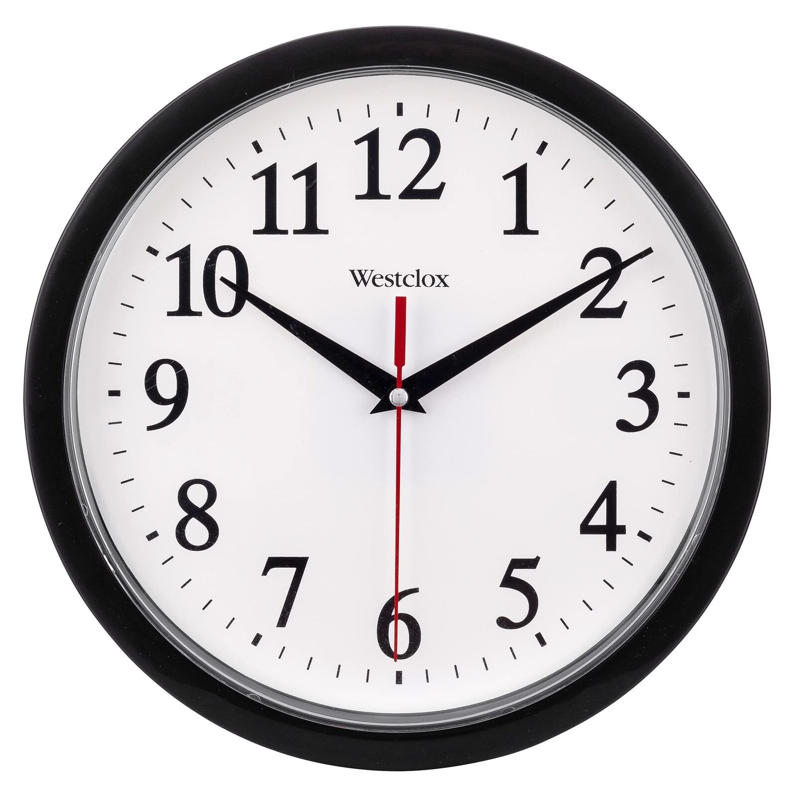461861 10" Modern Black Analog Wall Clock with Large Display, Battery Powered...