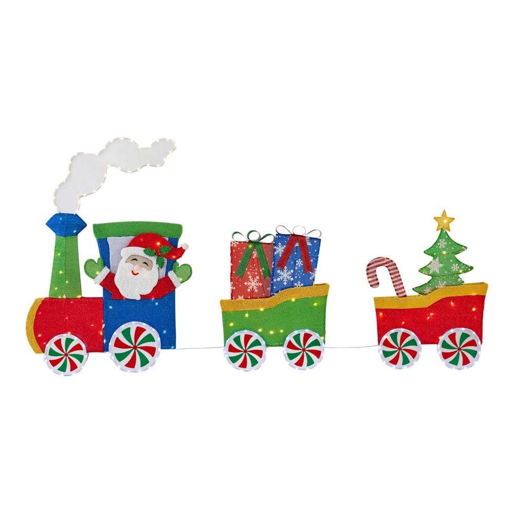 46.5 in LED Tinsel Train Set Yard Sculpture