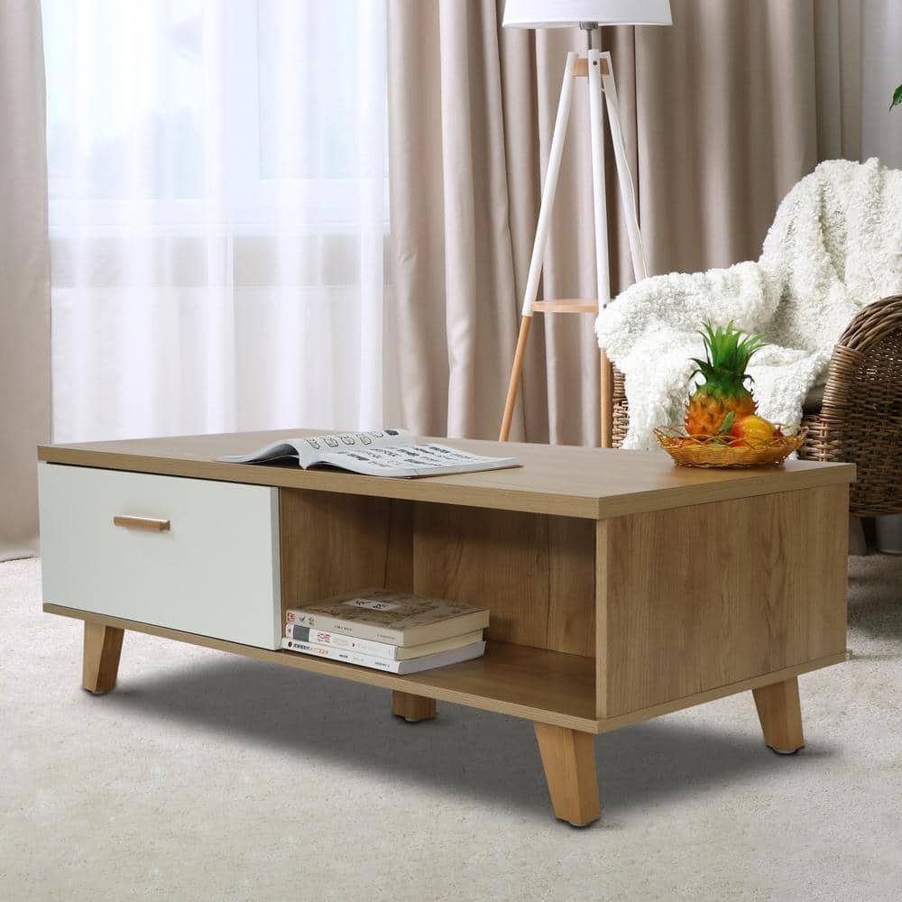 47.20 in. Rosewood Rectangle Particle Board Coffee Table with Two Drawers, Solid...