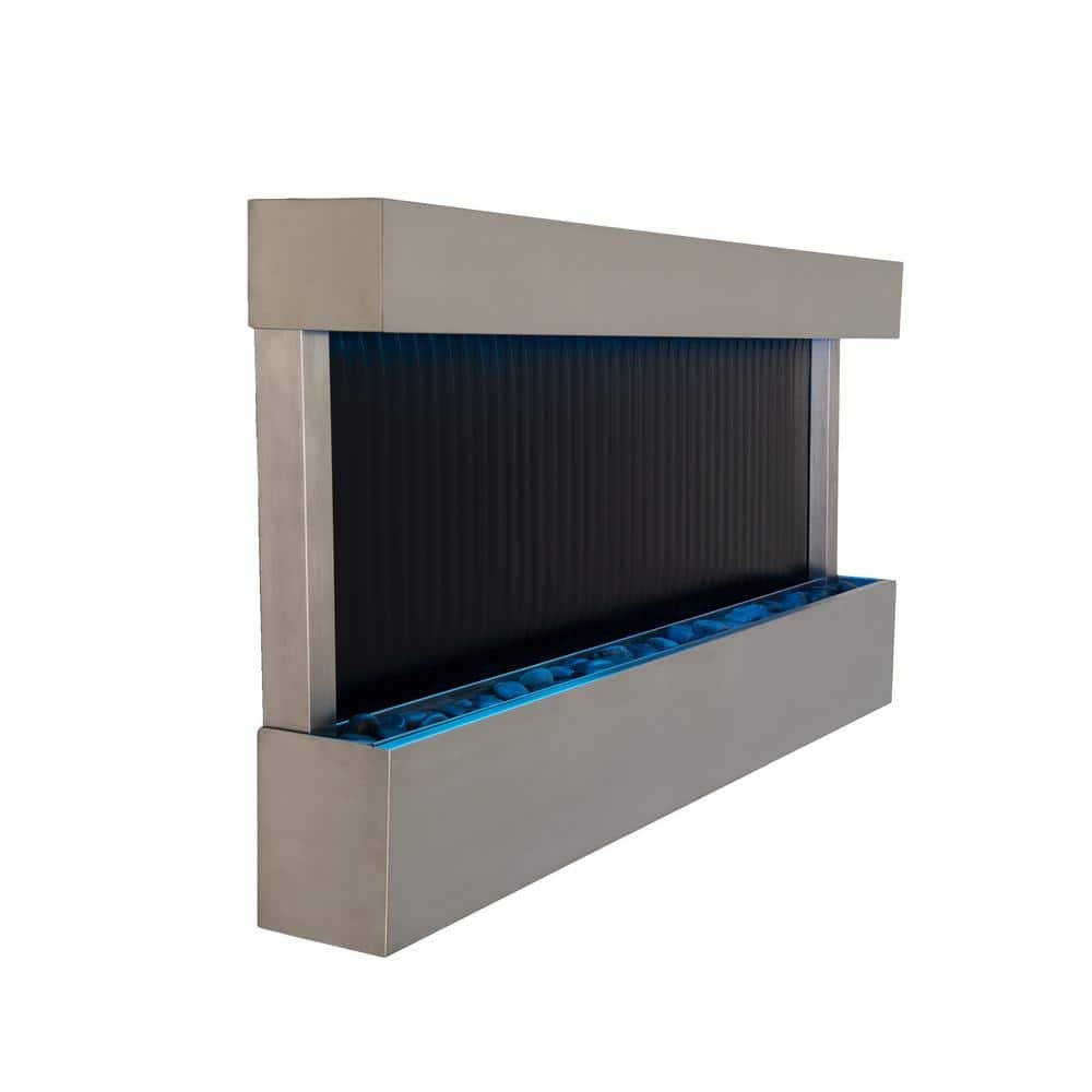 47 in. Indoor Wall-Mounted Mirror Waterfall Fountain with Pump, LED Lights and...