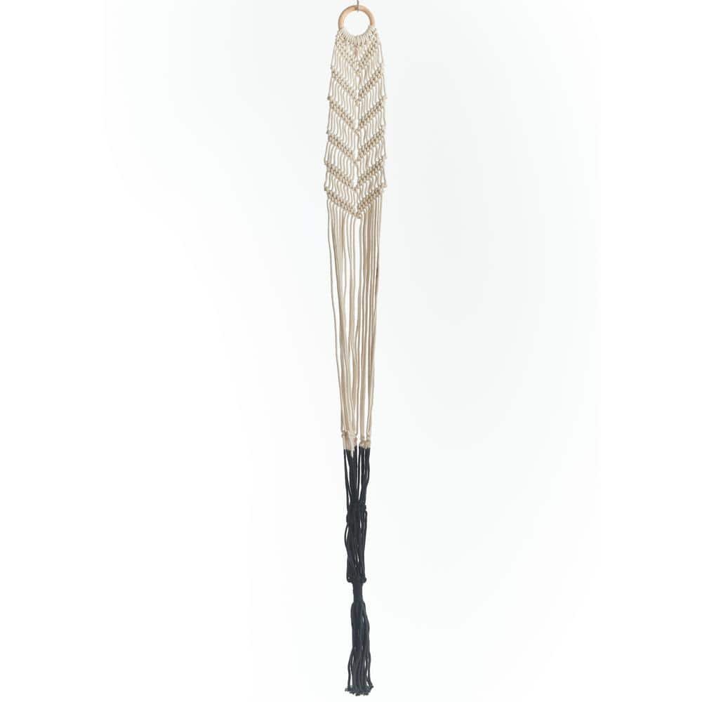 48 in. Off White with Black Dip Dye Woven Cotton Macrame Plant...