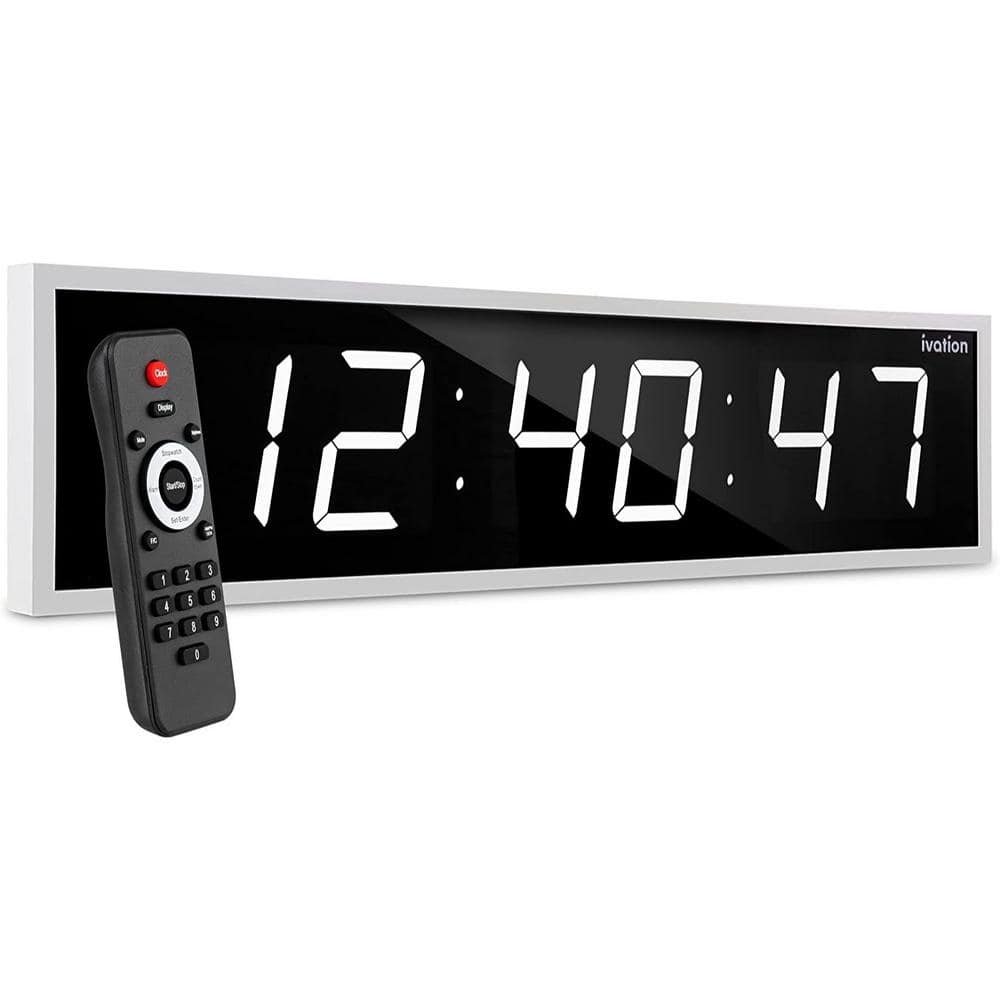 48 in. White Large Digital Wall Clock, LED Wall Clock with Stopwatch,...
