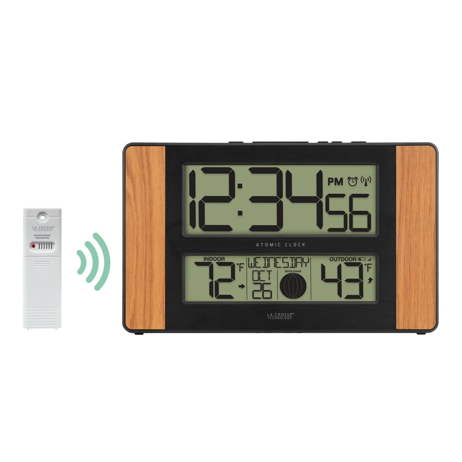 513-1417 La Crosse Technology Atomic Digital Wall Clock with TX141-BV2 Sensor