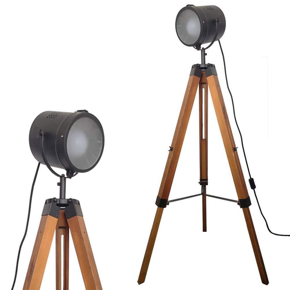 54.68 in. Black Swing Arm 1-Light Adjustable Height Floor Lamp