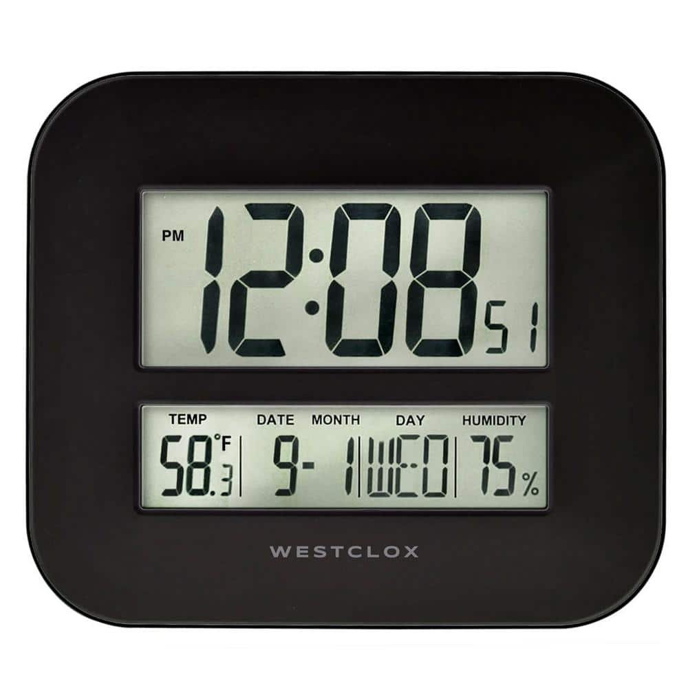 55014- Black Large Digital Wall Clock with Date & Temperature Display