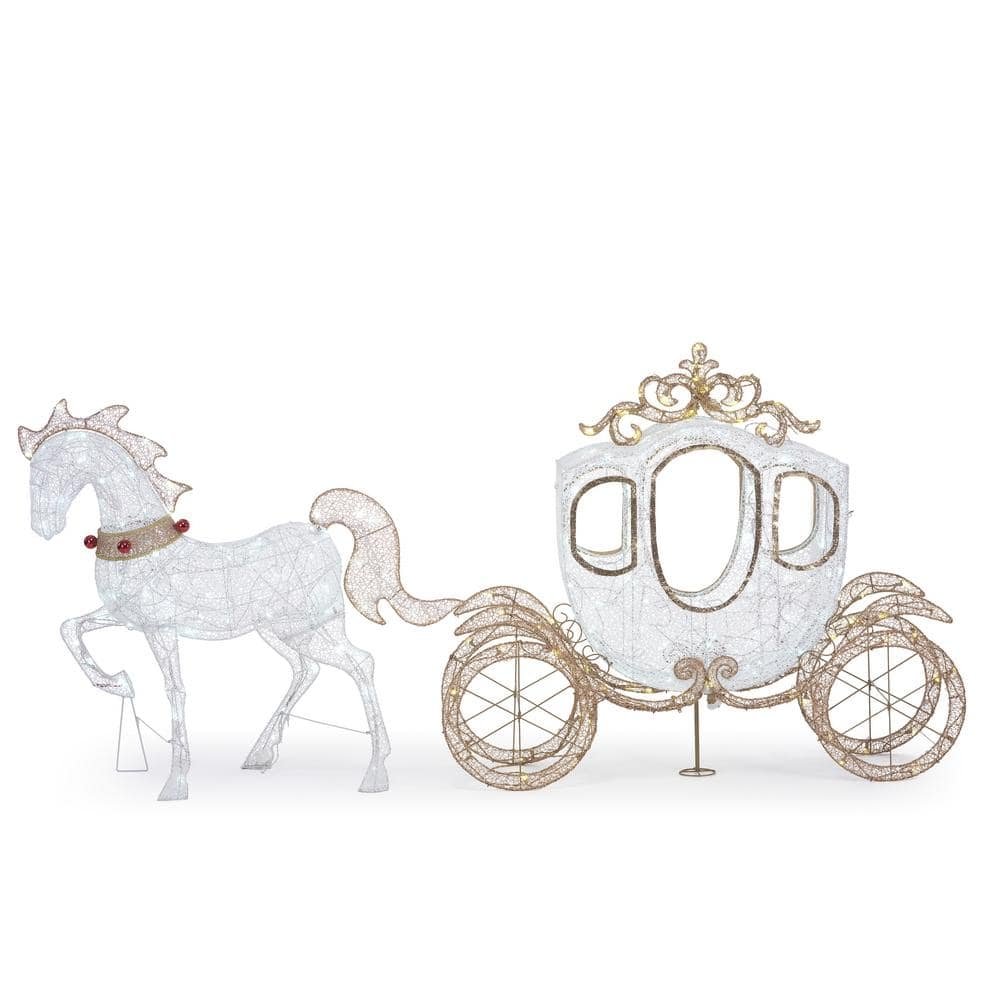 58 in 180-Light LED Carriage with 43 in LED Horse Yard Sculpture