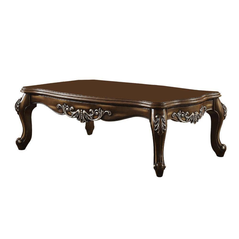 58 in. Antique Oak Brown Large Rectangle Wood Coffee Table