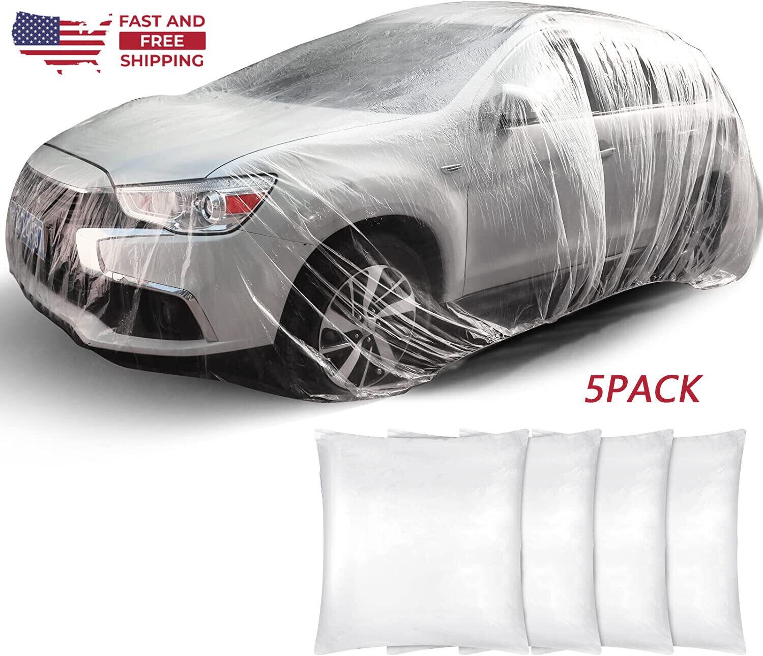 5Pcs Clear Plastic Temporary Universal Disposable Car Cover Rain Dust Garage US