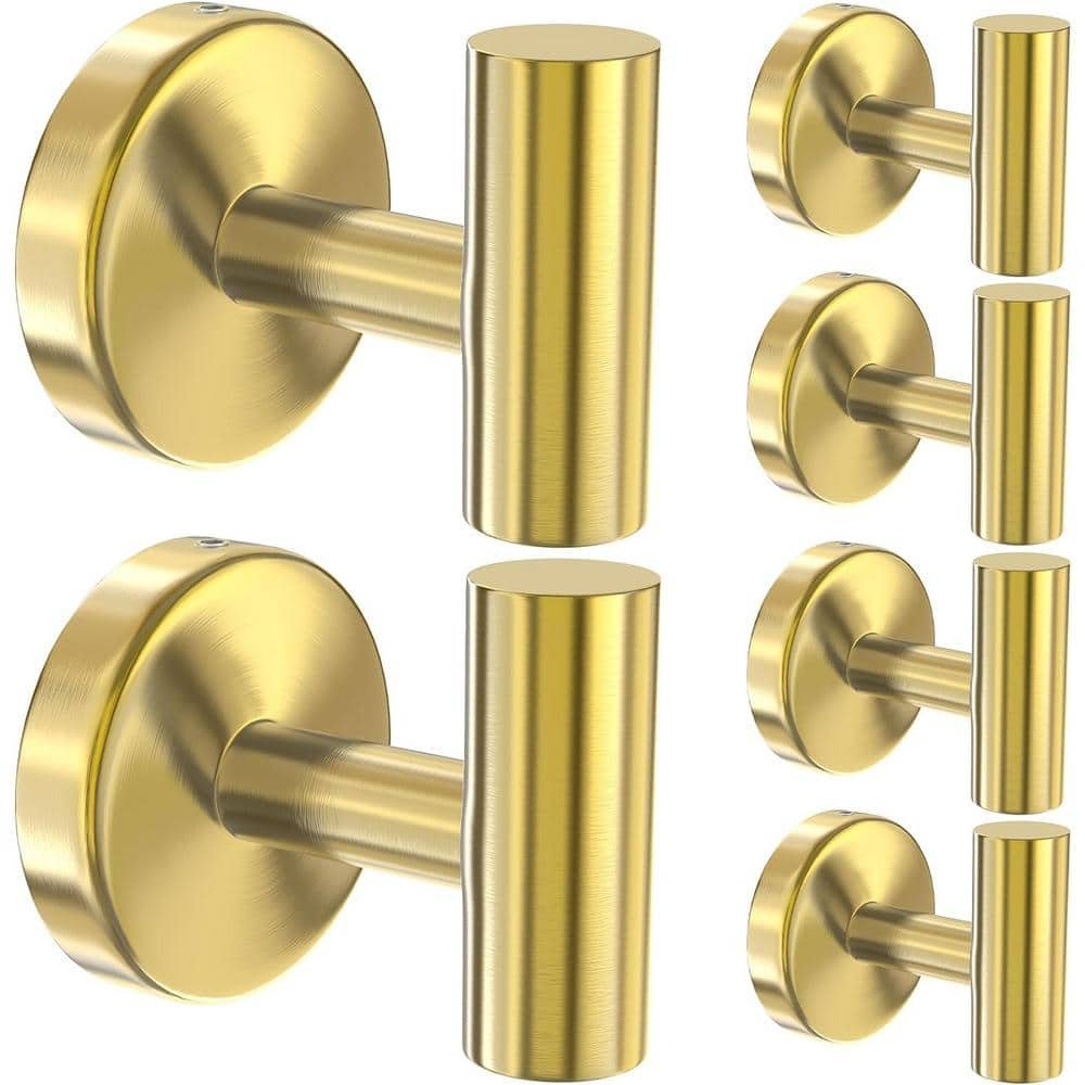 6-Piece Stainless Steel J-Hook Robe/Towel Hook with Round Mount Post in Brushed...