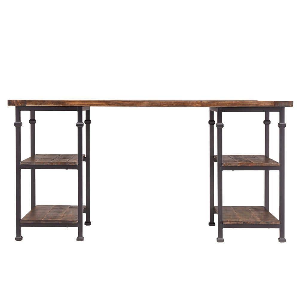 60 in. Rectangular Distressed Cocoa Writing Desk with Built-In Storage