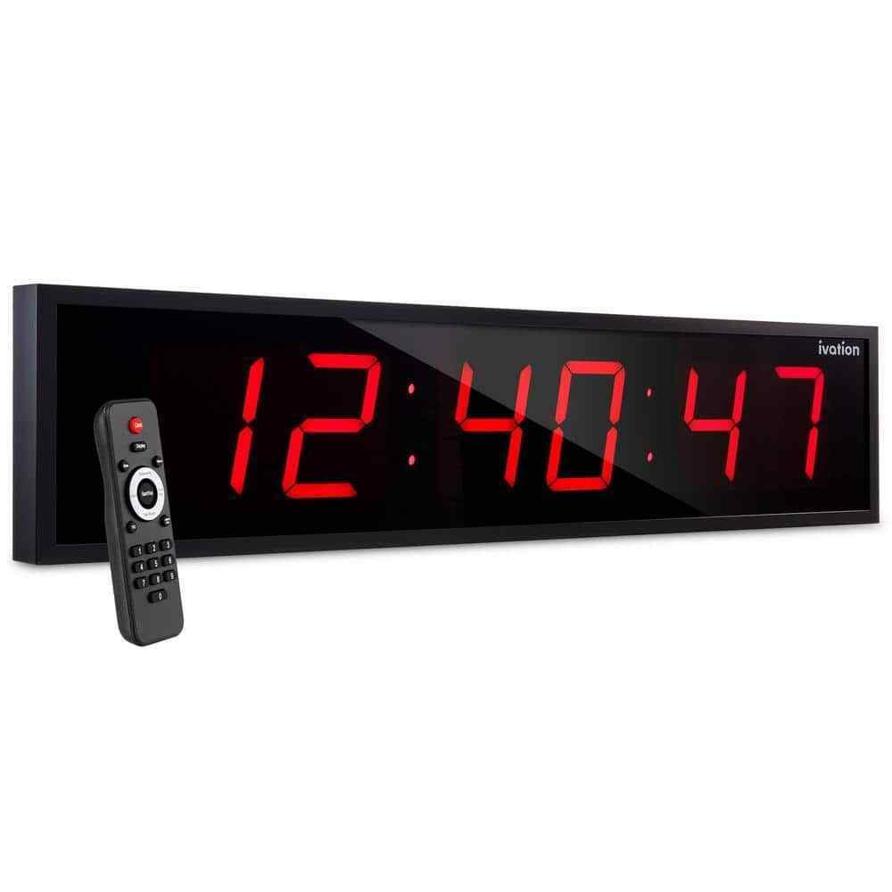 60 in. Red Large Digital Wall Clock, LED Wall Clock with Stopwatch, Alarms, Time