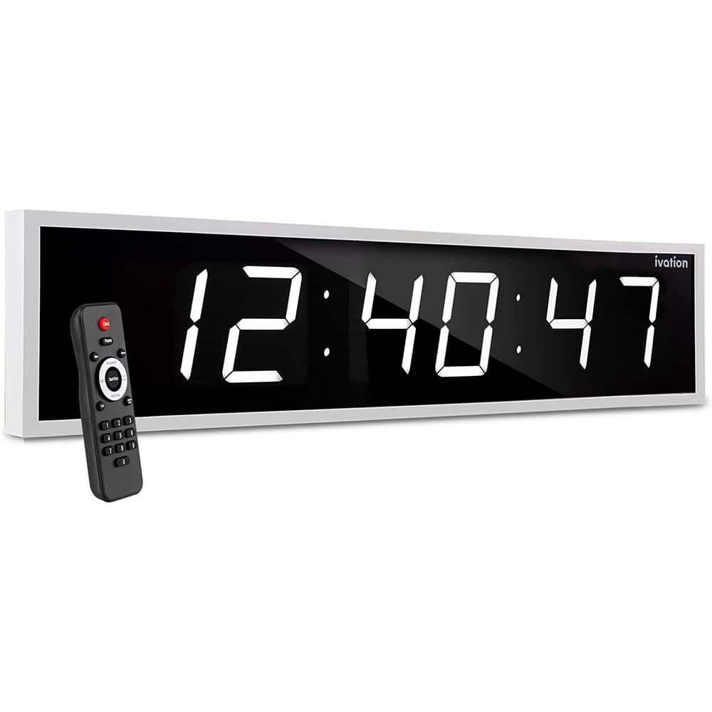 60 in. White Large Digital Wall Clock, LED Wall Clock with Stopwatch,...