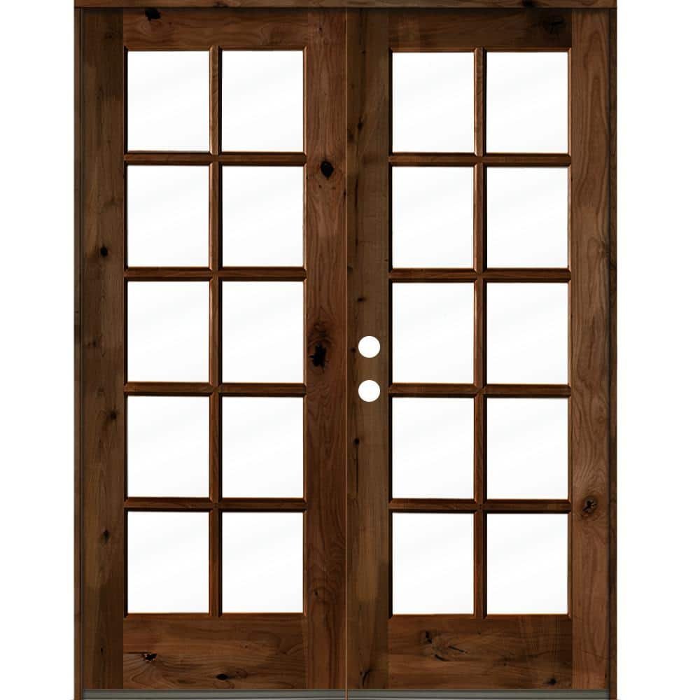 64 in. x 80 in. French Knotty Alder Wood 10-Lite Clear Glass...