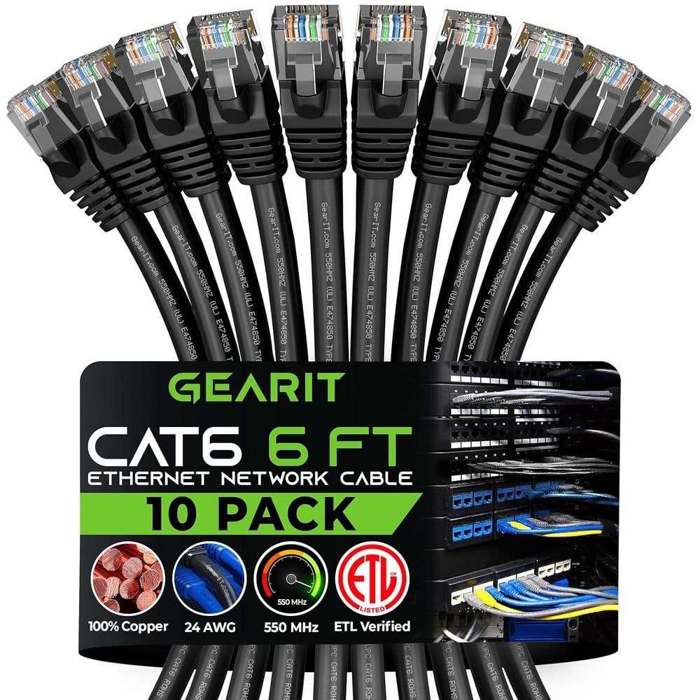 6 ft. Cat 6 Unshielded RJ45 Ethernet Cable Compatible with 10 Port...