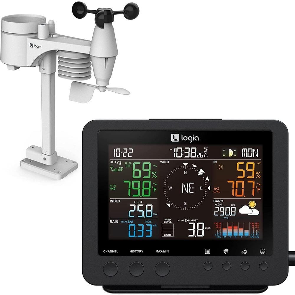 7-in-1 Weather Station, Wireless Console Monitoring System, Gauges for Temperature, Humidity, Wind...