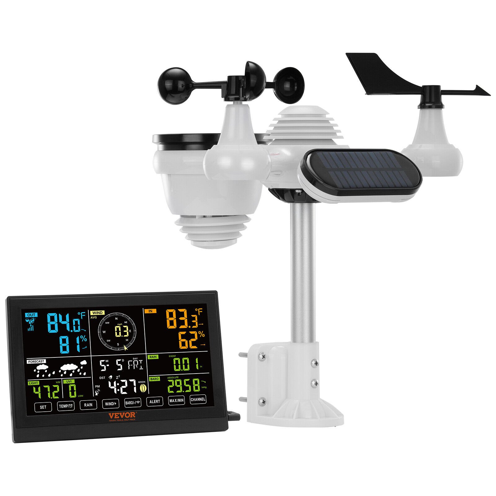 7-In-1 Wireless Weather Station 7.5 in Large Display for Indoor Outdoor