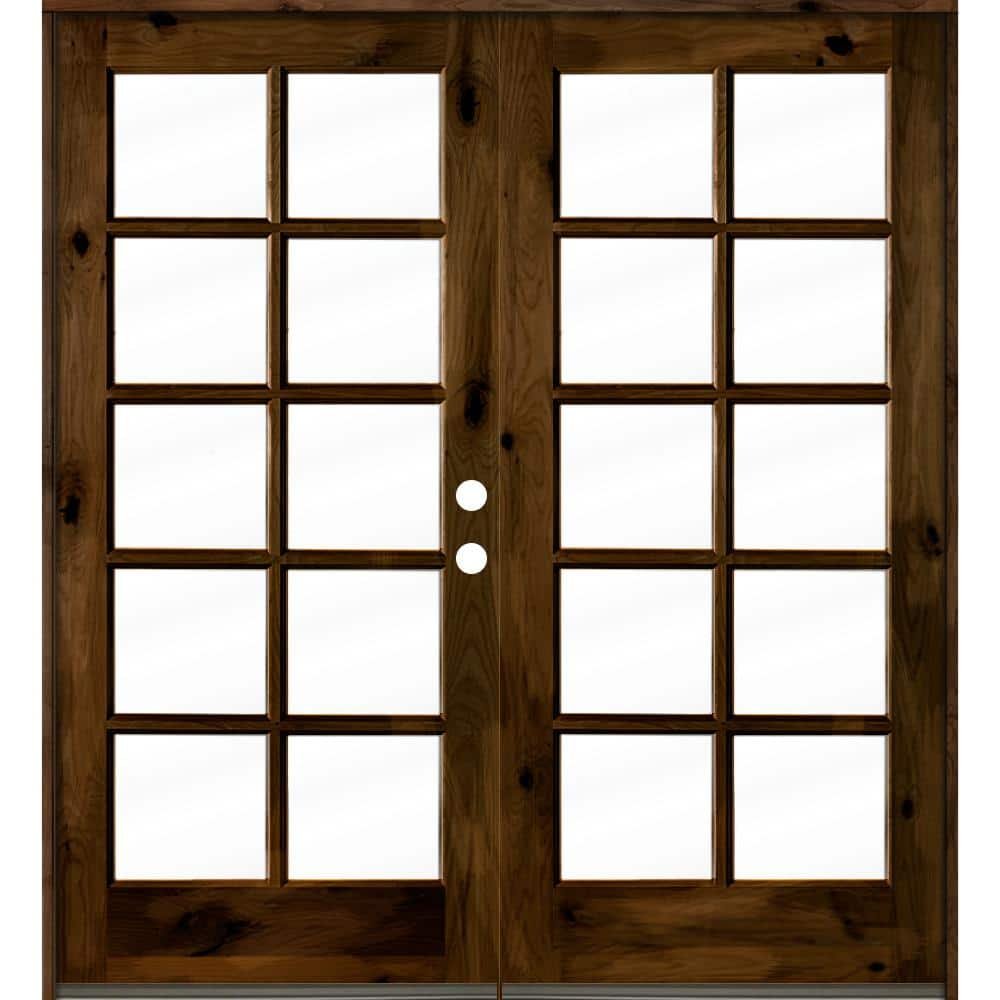 72 in. x 80 in. French Knotty Alder Wood 10-Lite Clear Glass...