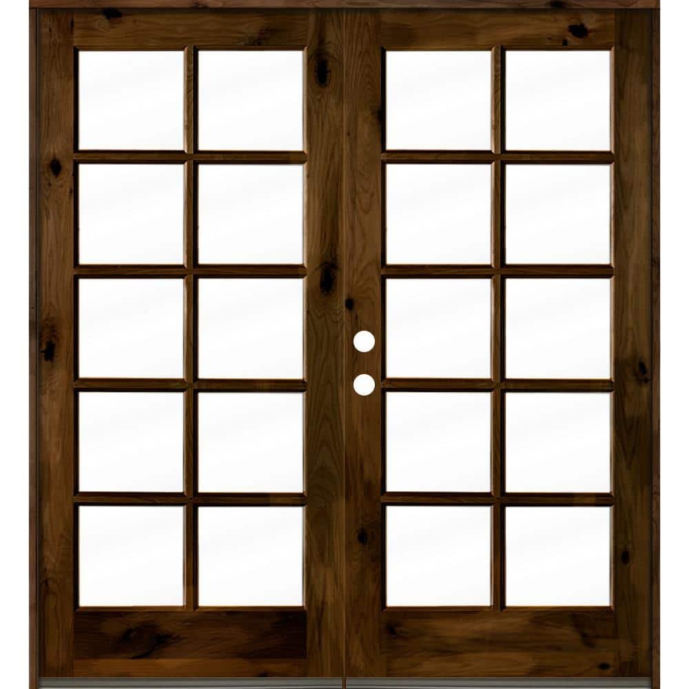72 in. x 80 in. French Knotty Alder Wood 10-Lite Clear Glass...