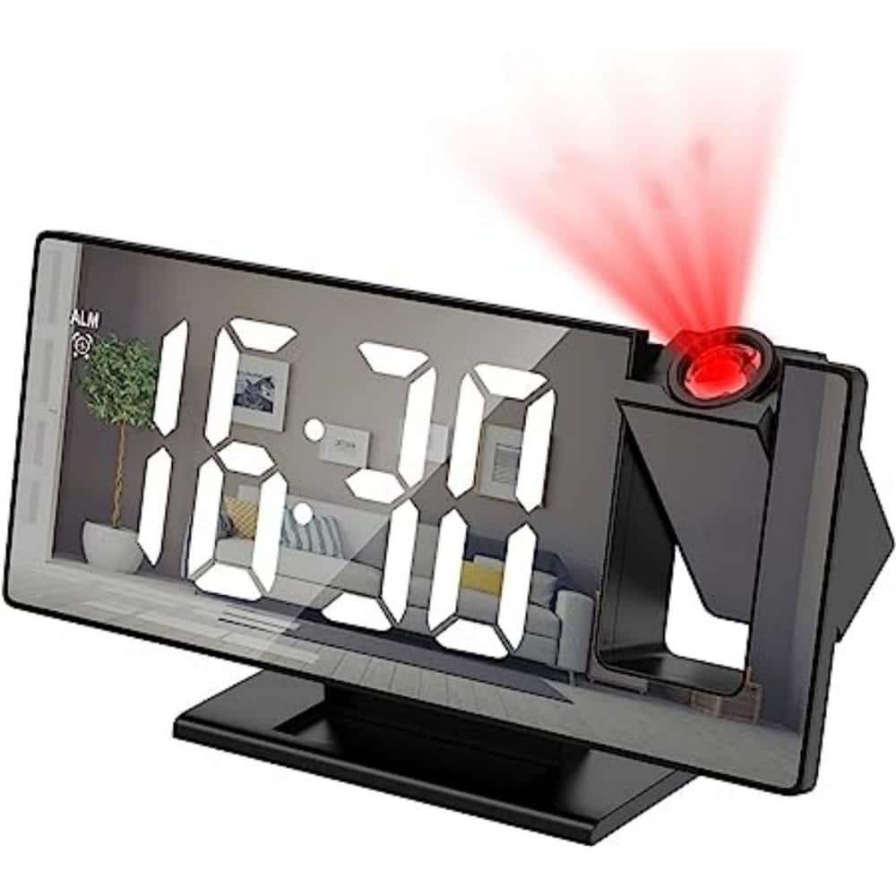 7.8 in. Large Screen 180° Projection Alarm Digital Clock in White for...