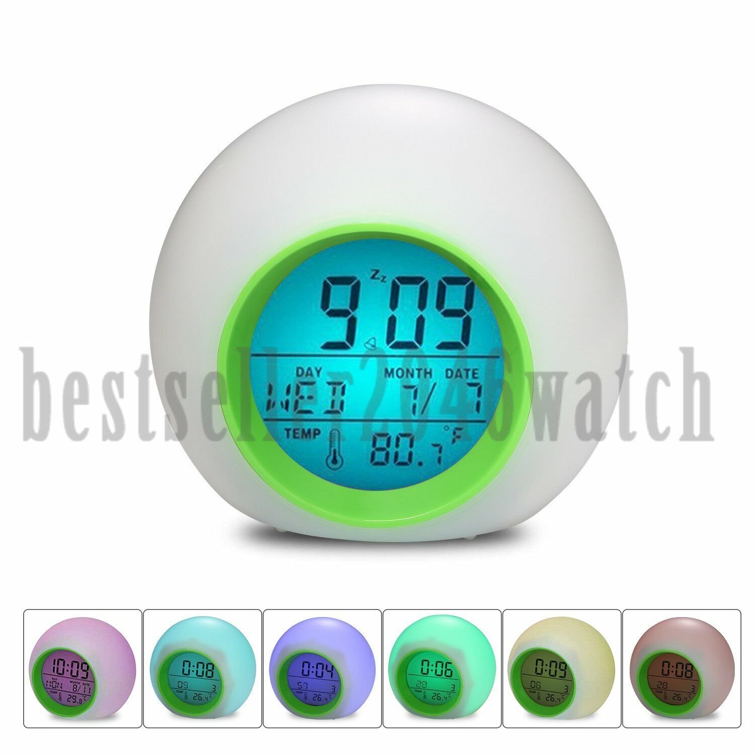 7 Color Changing Lights Nature Sounds LED Digital Alarm Clock Timer Thermometer