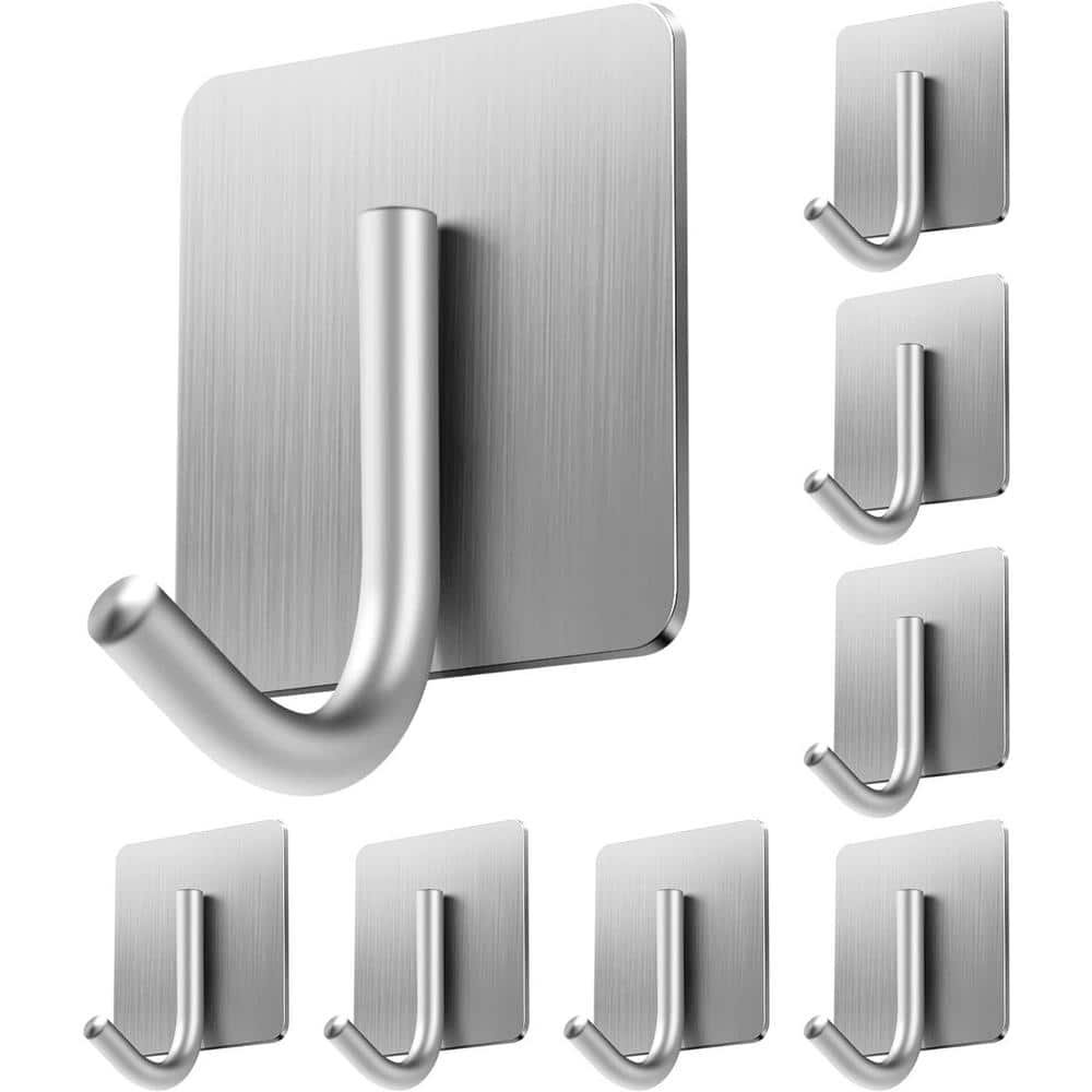 8-Piece Stainless Steel J-Hook Robe/Towel Hook with Square Mount Post in Polished...