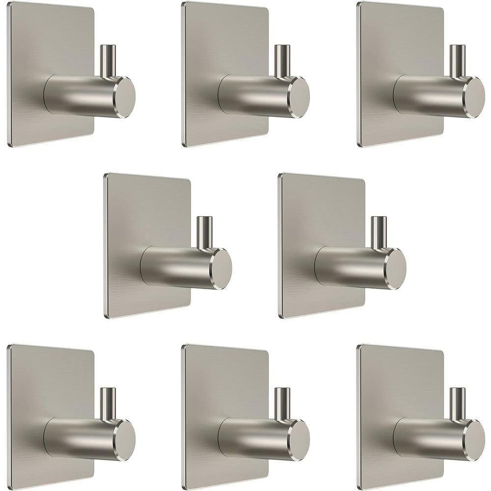 8-Piece Stainless Steel J-Hook Robe/Towel Hook with Square Mount Post in Brushed...