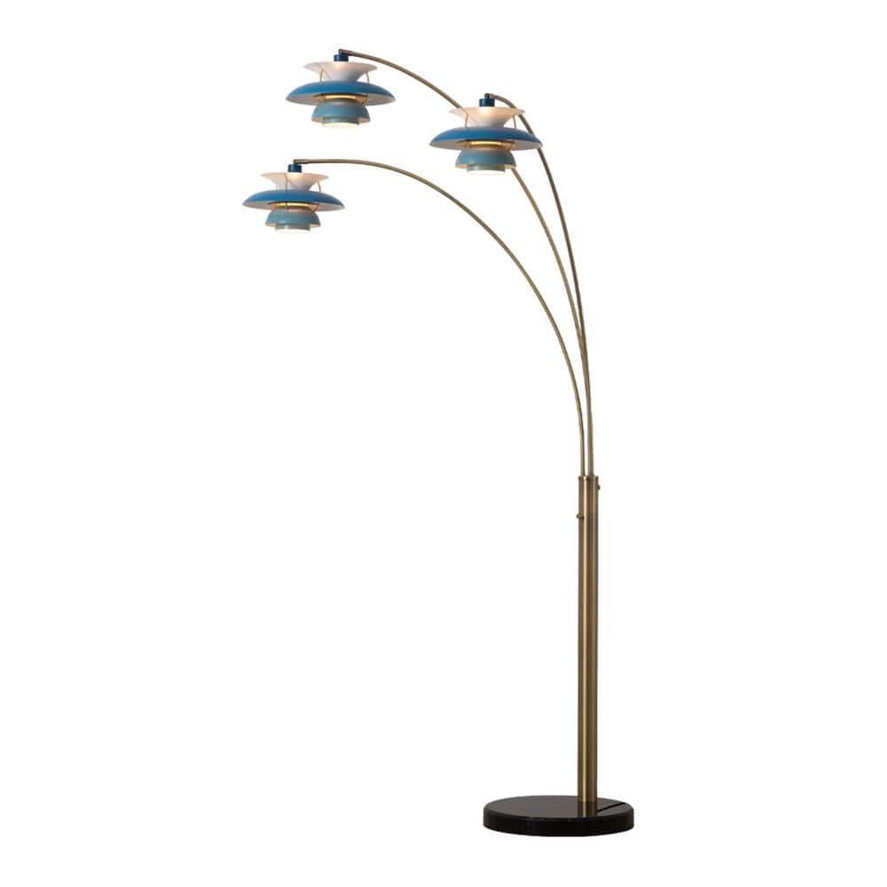 83 in. Blue Palm Springs 3-Light Arc Lamp