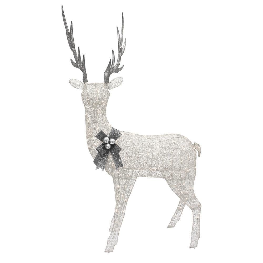 86 in. H Mesh Fabic Standing Elk with White Glitters, With Silver...