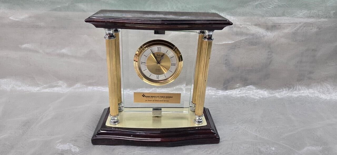 8 Inch Desk Clock with Glass Front and Mahogany Colored Finish – Elegant Clock
