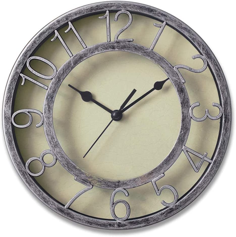 8" Silent Quartz Wall Clock Non-Ticking Digital Silver Clocks W 3D Numbers