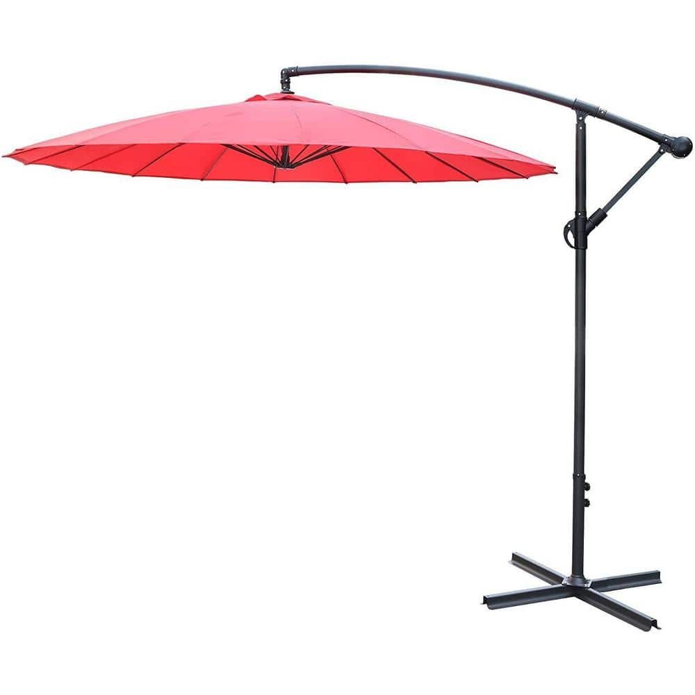 9 ft. Steel Cantilever Manual Tilt in Red Offset Hanging Market Patio...