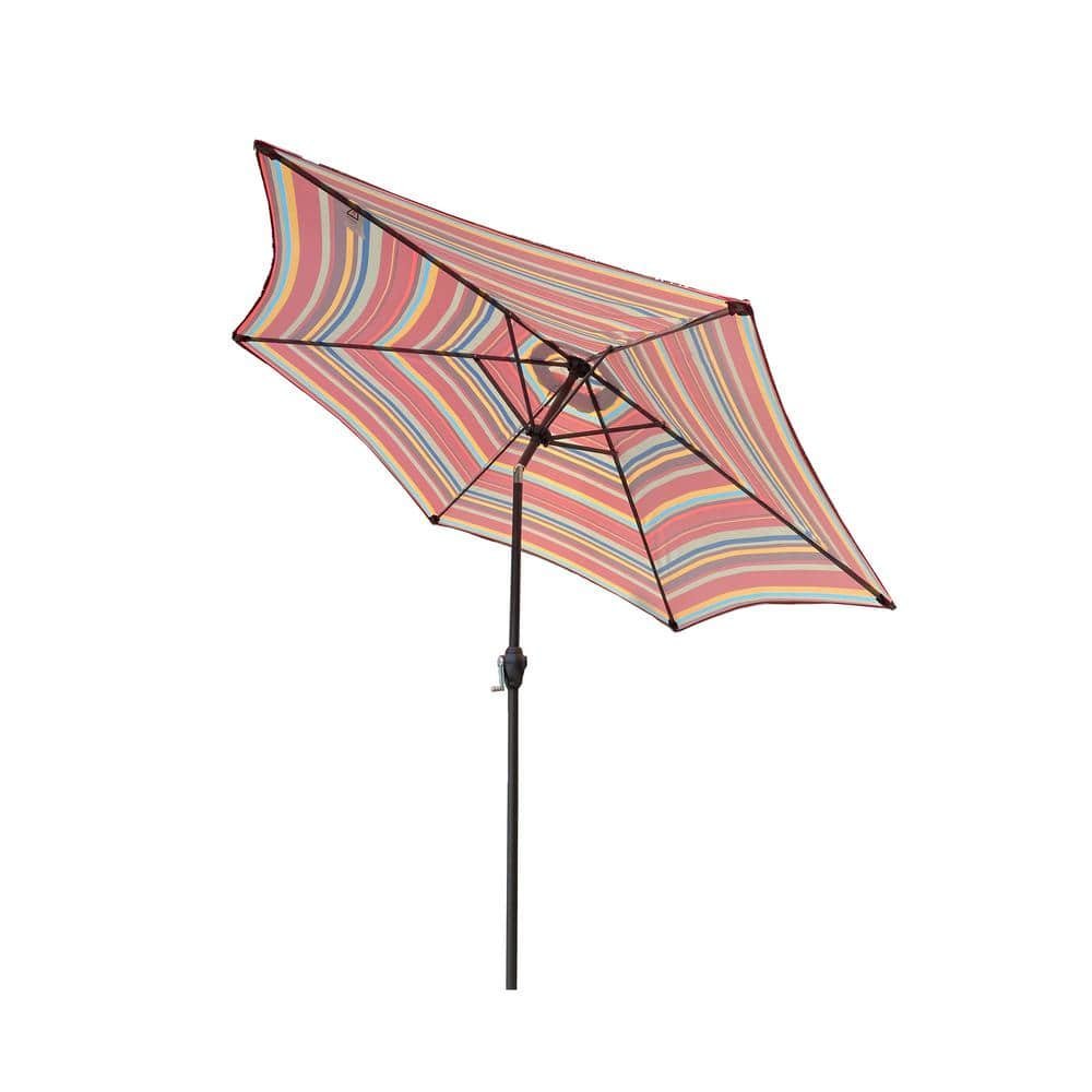 9 ft. Steel Market Tilt Patio Umbrella in Red Stripes with Crank