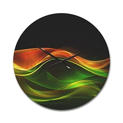 'Abstract Yellow in Black ' Modern Wood Wall Clock Large 23x23 Green