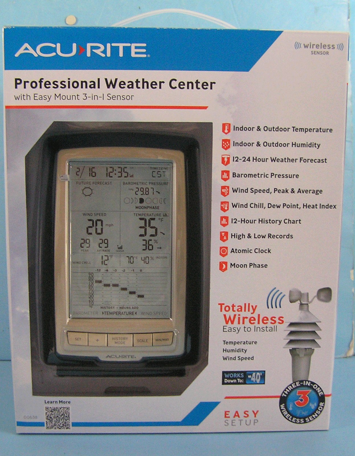 Acurite Weather Station Digital Wind Temperature Humidity Atomic Clock (3-in-1)