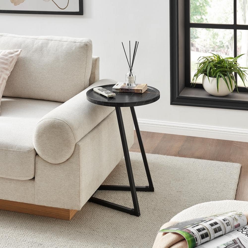 Addison 15.75 In. Round Angled Couch-Side Accent C-Table with Modern Geometric Metal...