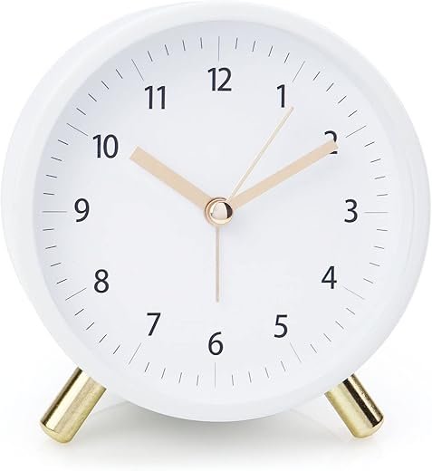 Alarm Clock 4.5" Bedside Analog Alarm Clock for Bedroom Battery Operated Round Clock with Backlight, White