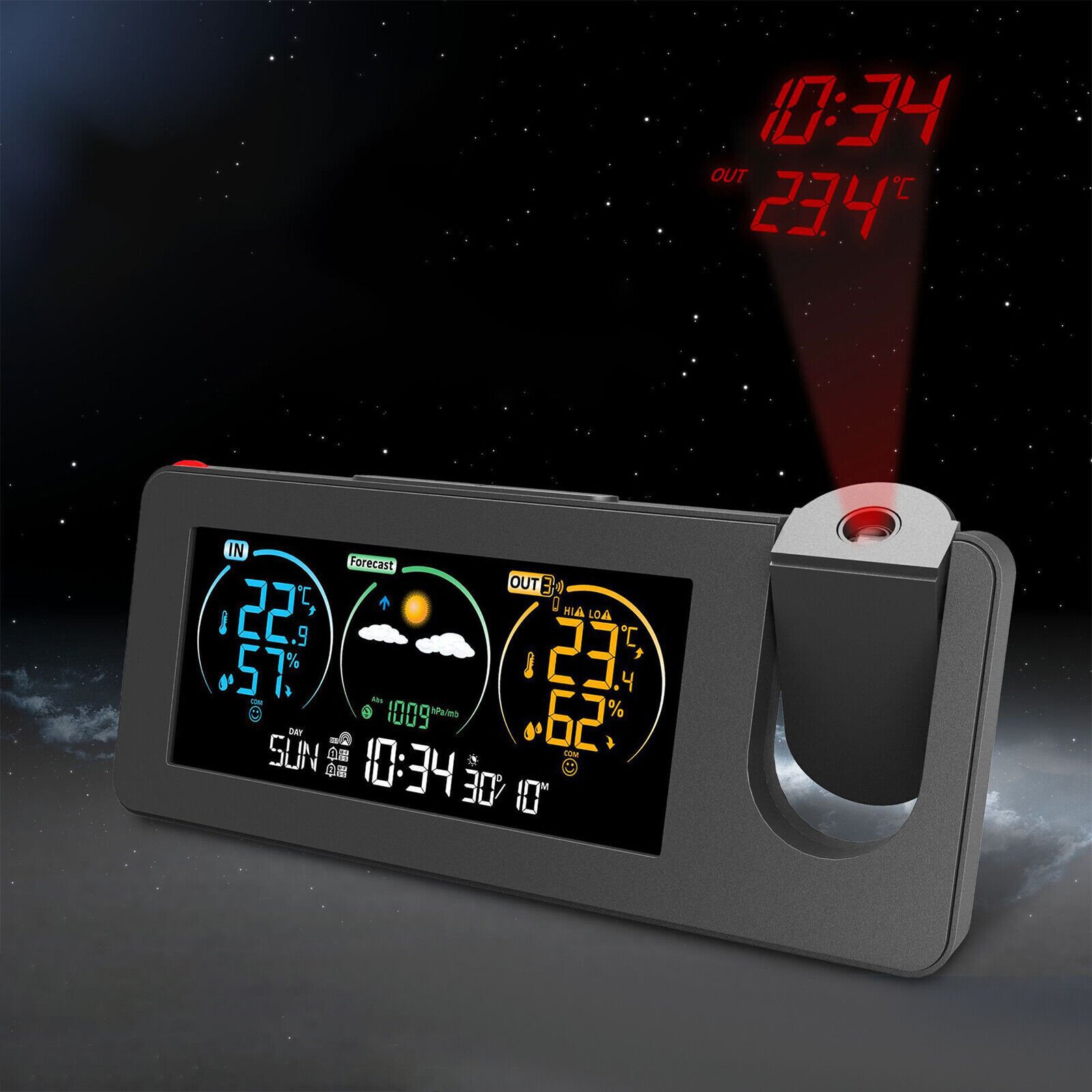 Alarm Clock Digital Clock Projector On Ceiling With Indoor Outdoor Temperature