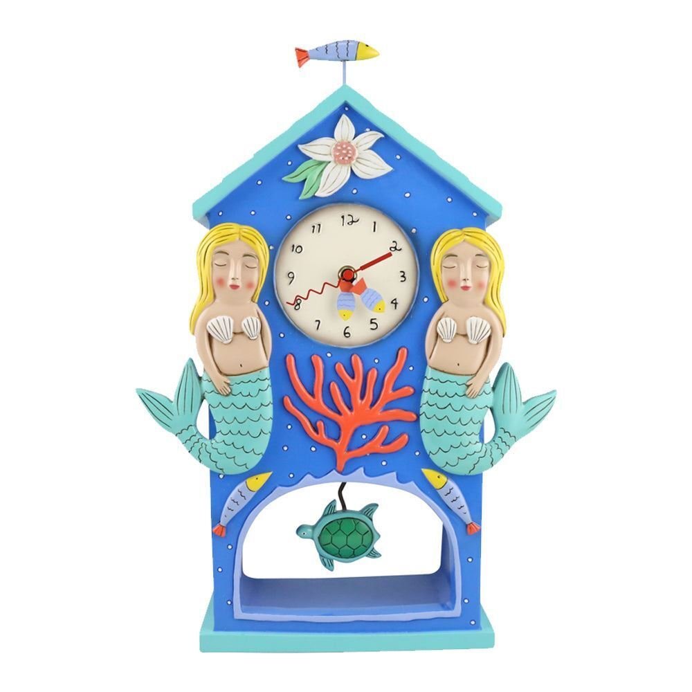 Allen Designs Beach Time Mantle Wall Clock Mermaid with Turle 6012492