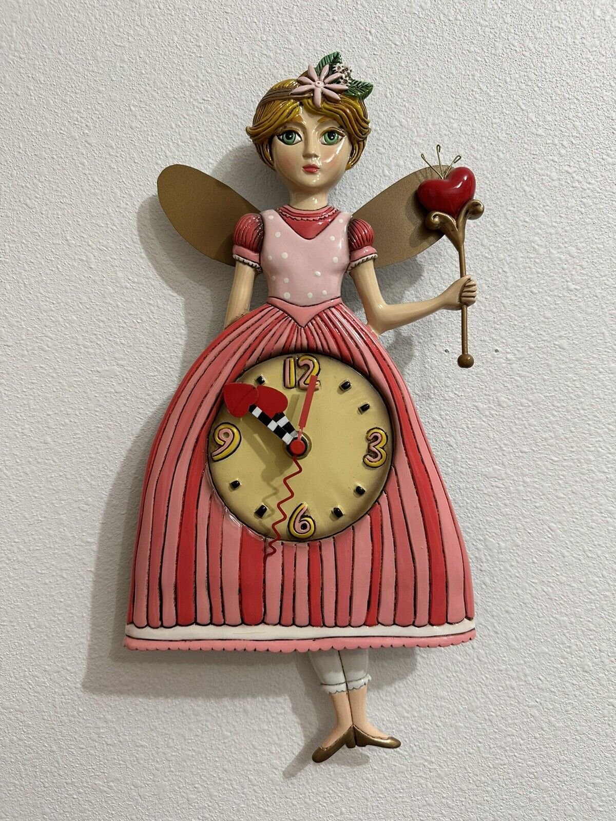 Allen Designs Wall Clock Fairy Princess Heart Scepter Wings Dress Wand Pink
