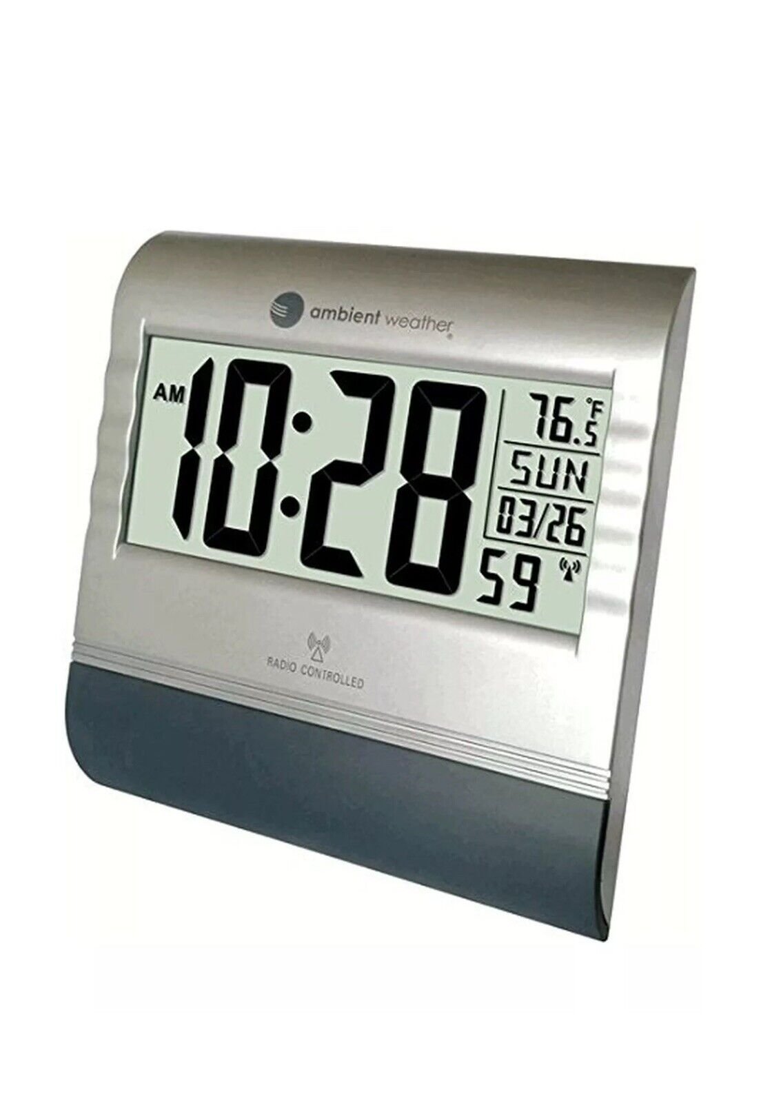 Ambient Weather RC-9362 Atomic Silver Atomic Digital Wall Clock w/ Temperature