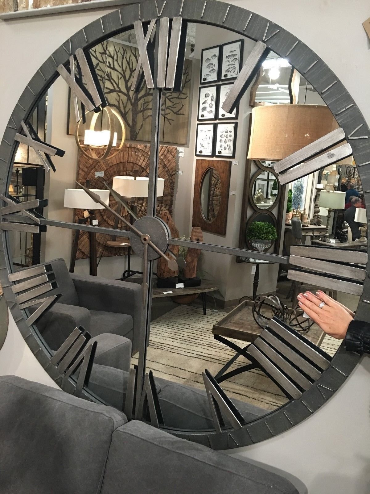 AMELIE MIRRORED XXL 60" AGED METAL ROUND WALL ROMAN CLOCK FARMHOUSE UTTERMOST