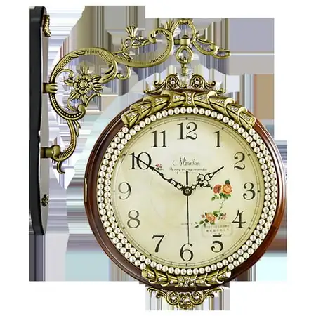 American Solid Wood Metal Double Sided Wall Clock Mute European Living Room Two Sides Pocket Watch