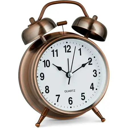 Analog Alarm Clock Twin Bell Retro Copper Metal 4 " Extra Loud Quartz Battery Operated with photo Analog Alarm Clock Twin Bell Retro Copper Metal 4 " Extra Loud Quartz Battery Operated with photo