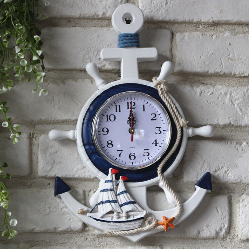 Anchor Clock Beach Sea Theme Nautical Ship Wheel Steering Wall Decoration NEW