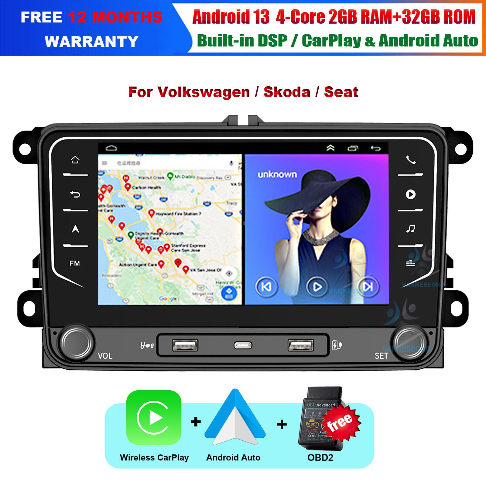 Android Car CarPlay Car Stereo GPS DAB for VW Caddy Passat B6 B7 CC Scirocco Mk3