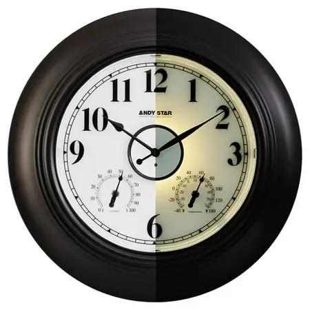 ANDY STAR 21 Inch Large Illuminated Outdoor Wall Clock Waterproof with Thermometer and Hygrometer