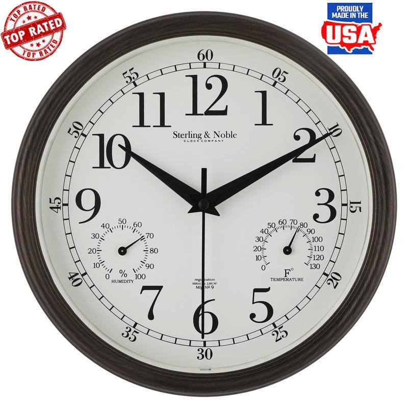 Antique Bronze Wall Clock Indoor Outdoor Quartz Thermometer Hygrometer 8.75 Inch