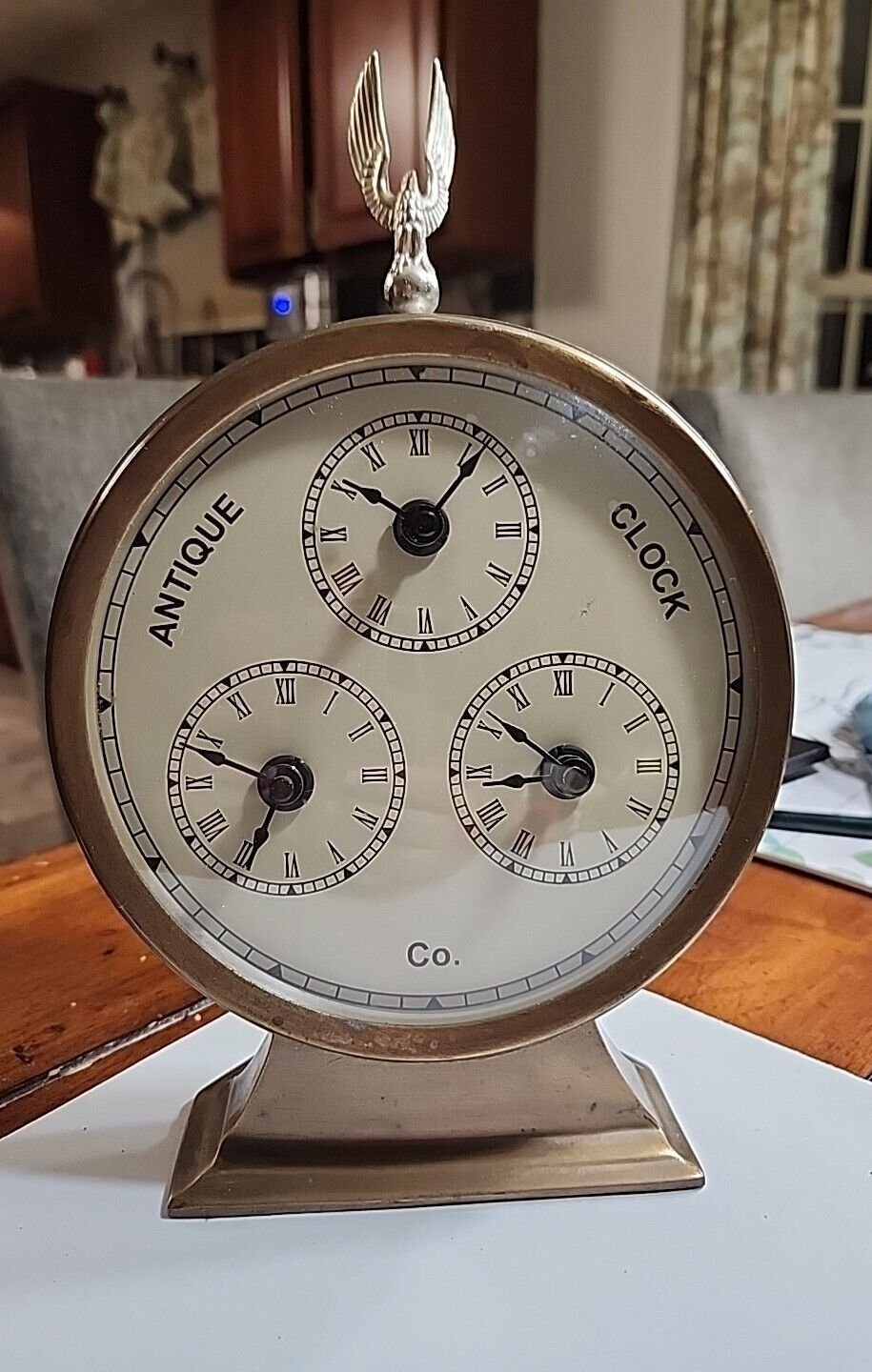 Antique Clock Co.-Three Time Zone Analog Desk Clock Heavy Brass Vintage