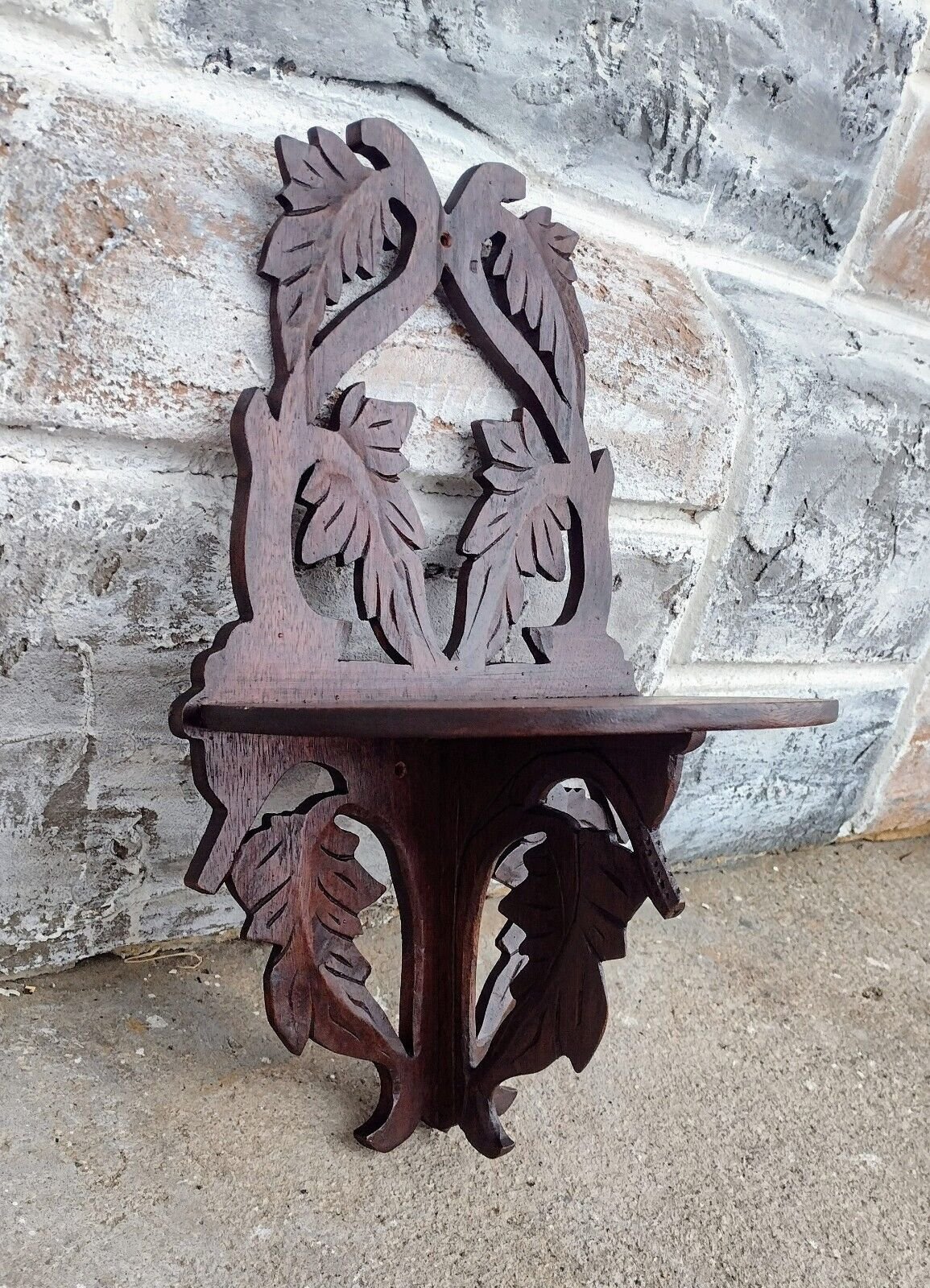 Antique Eastlake Victorian Carved Scroll Cut Leaves Walnut Wall Clock Shelf
