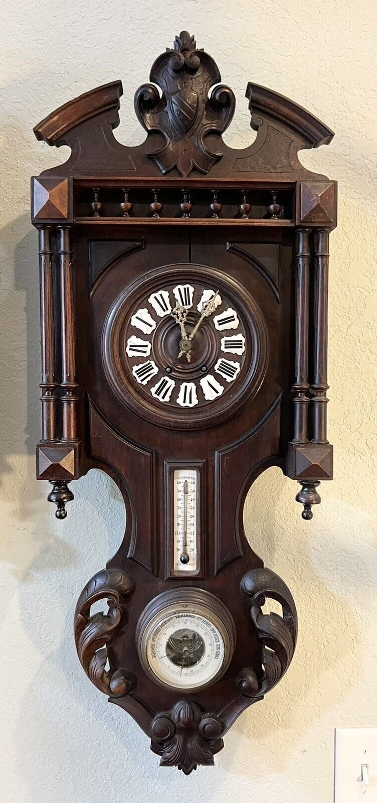 Antique French Henri II Style Weather Station Wall Clock